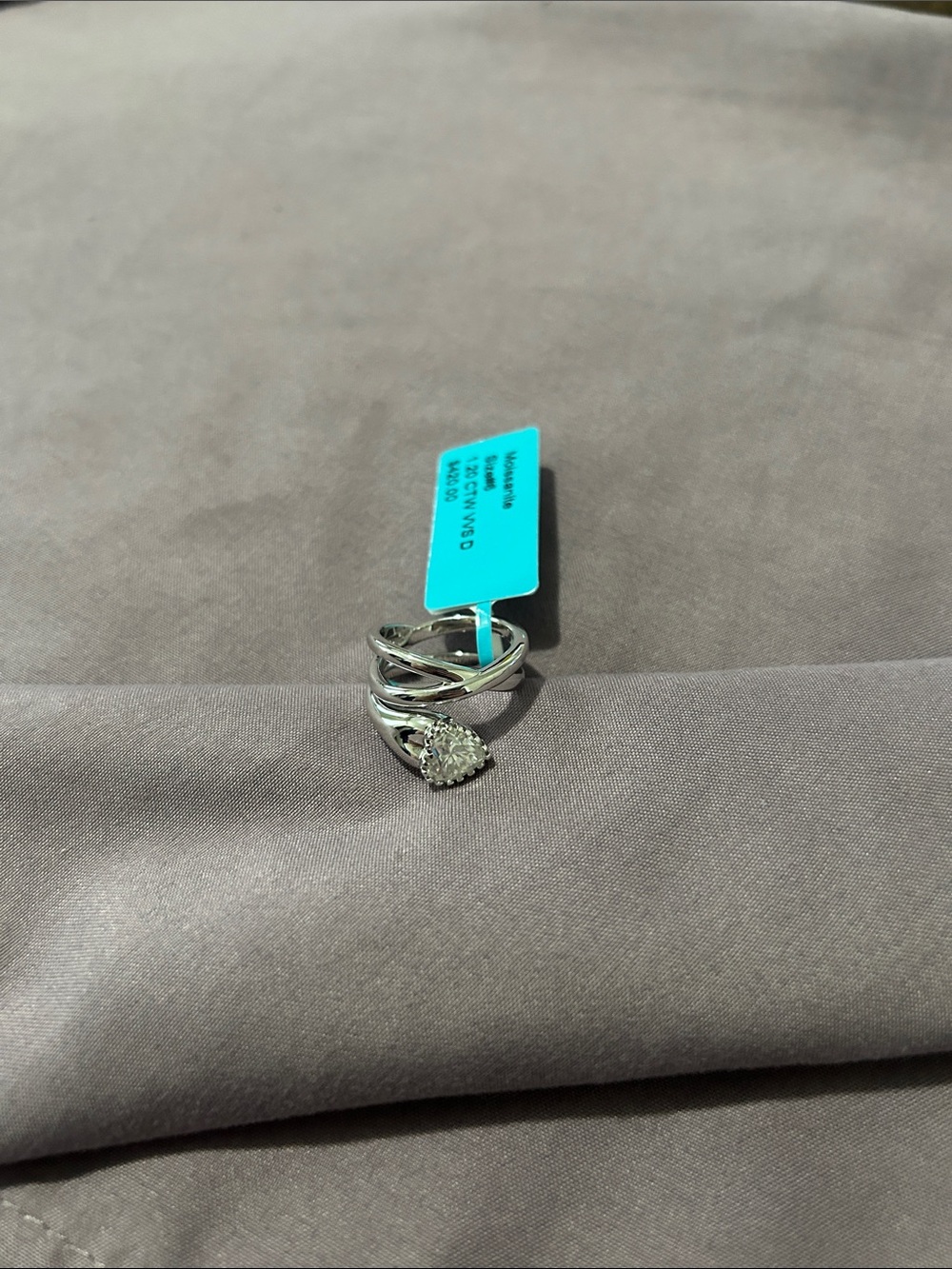 Sterling Silver with Moissanite Heart Wrap Ring - Sterling Silver, Sz 6